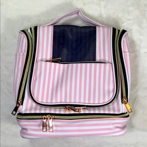 Pink Striped Hanging Toiletry Bag